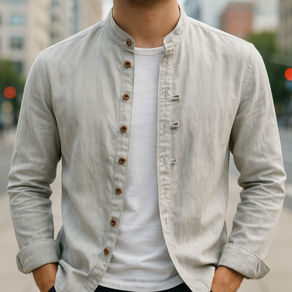 Camisa de Manga Larga con Corte Amplio y Cuello Clásico para Hombre | Ideal para Uso Diario e Informal