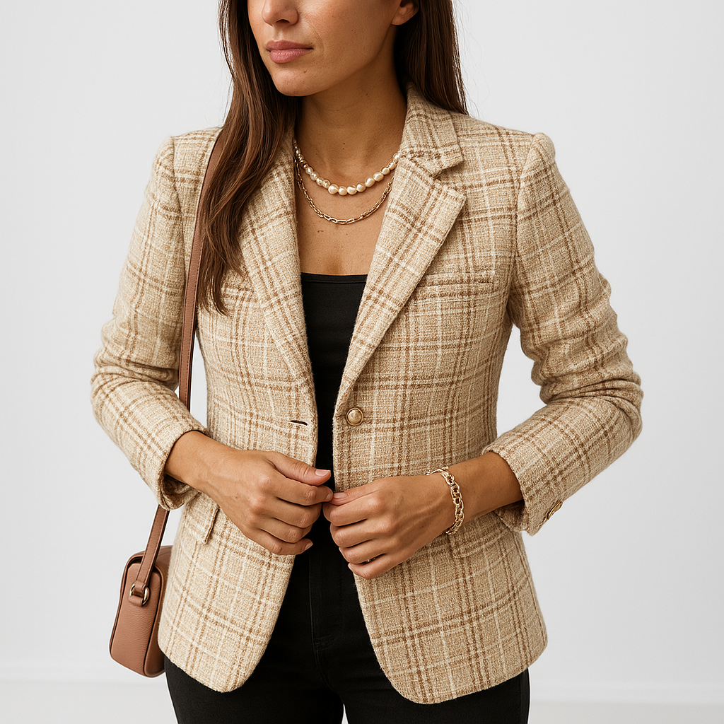 Blazer Entallado Con Doble Botón Y Motivo A Cuadros Para Mujer | Ideal Para Oficina O Uso Diario
