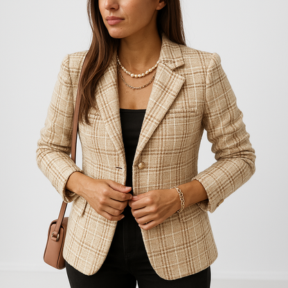 Blazer Entallado Con Doble Botón Y Motivo A Cuadros Para Mujer | Ideal Para Oficina O Uso Diario