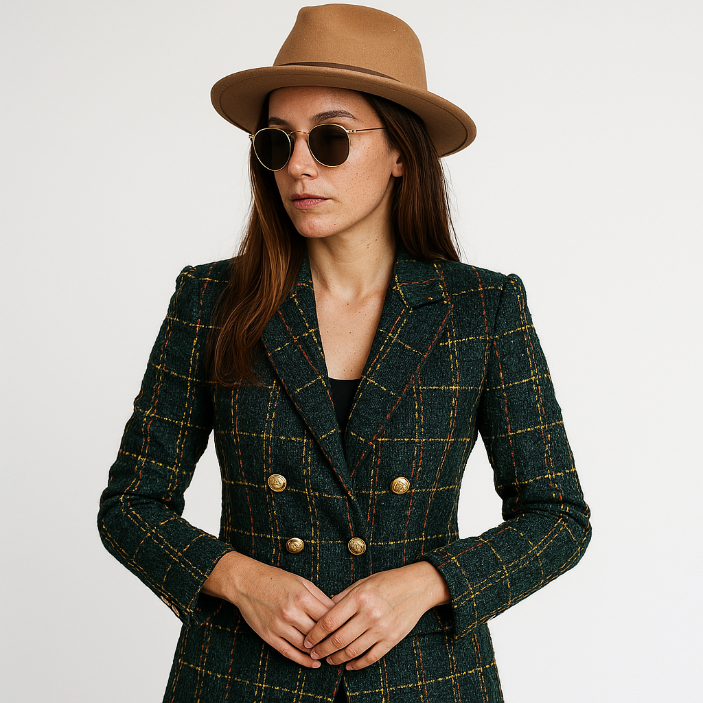Blazer Entallado Con Doble Botón Y Motivo A Cuadros Para Mujer | Ideal Para Oficina O Uso Diario