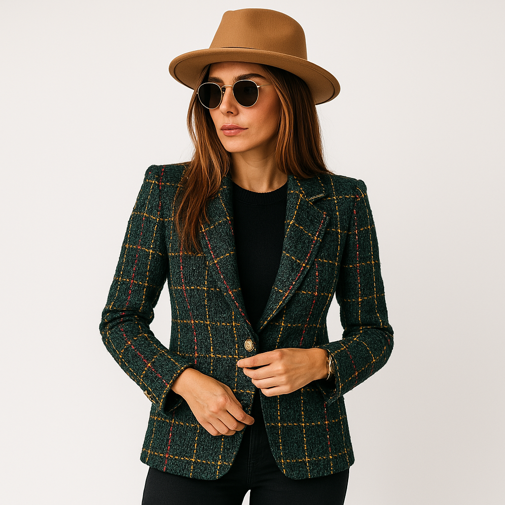 Blazer Entallado Con Doble Botón Y Motivo A Cuadros Para Mujer | Ideal Para Oficina O Uso Diario