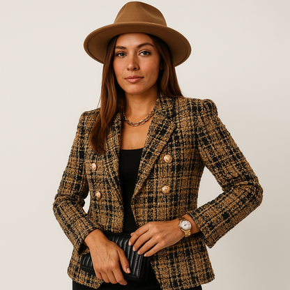 Blazer Entallado Con Doble Botón Y Motivo A Cuadros Para Mujer | Ideal Para Oficina O Uso Diario