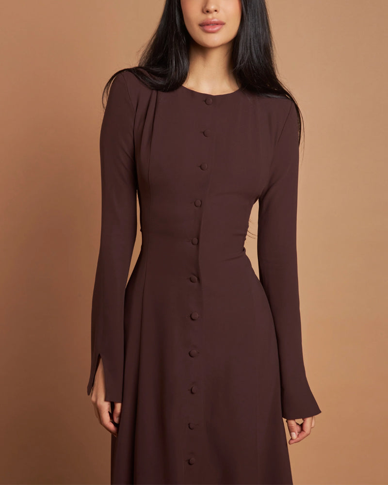 Vestido Midi con Cuello Redondo y Cintura Ajustada para Mujer | Ideal para Uso Diario
