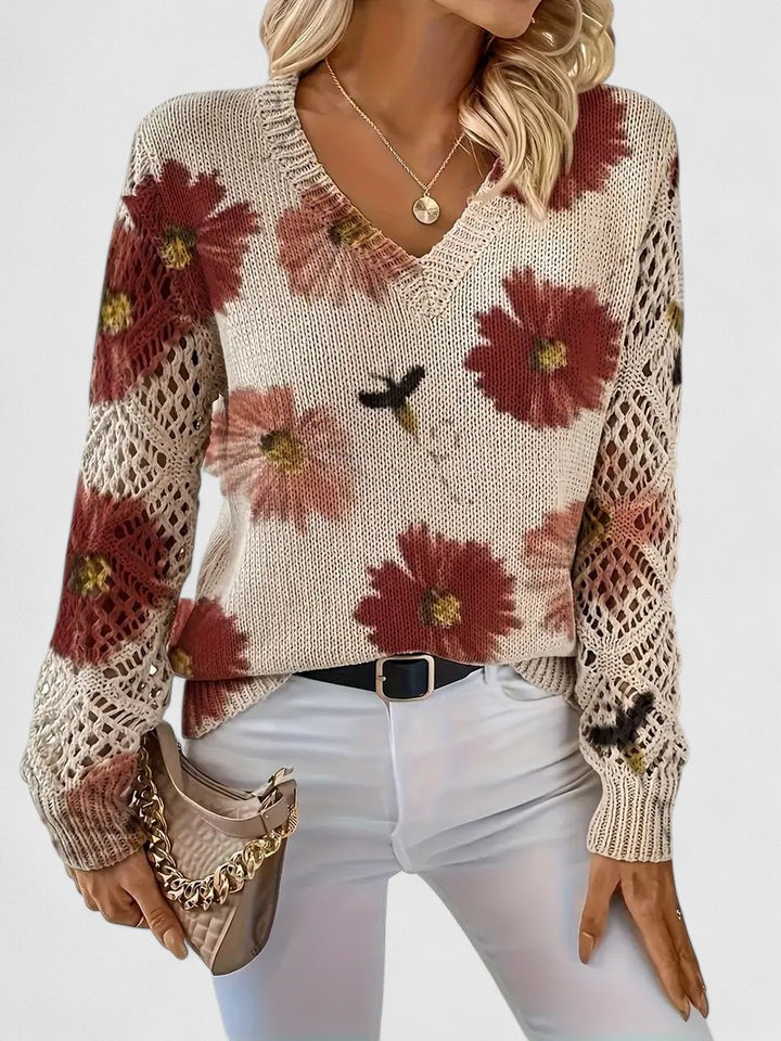 Jersey De Manga Larga Con Motivo Floral Y Cuello En V Para Mujer | Ideal Para Uso Diario