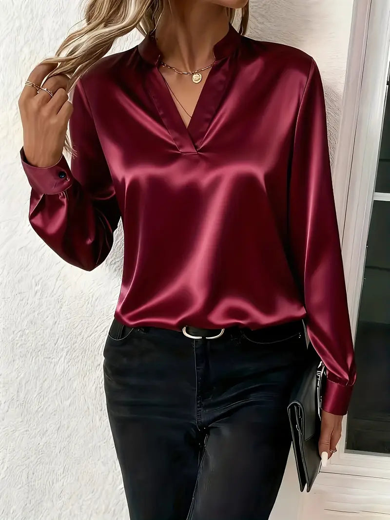 Blusa Con Escote En V Y Corte Drapado Para Mujer | Ideal Para Trabajo O Ocasiones Sociales