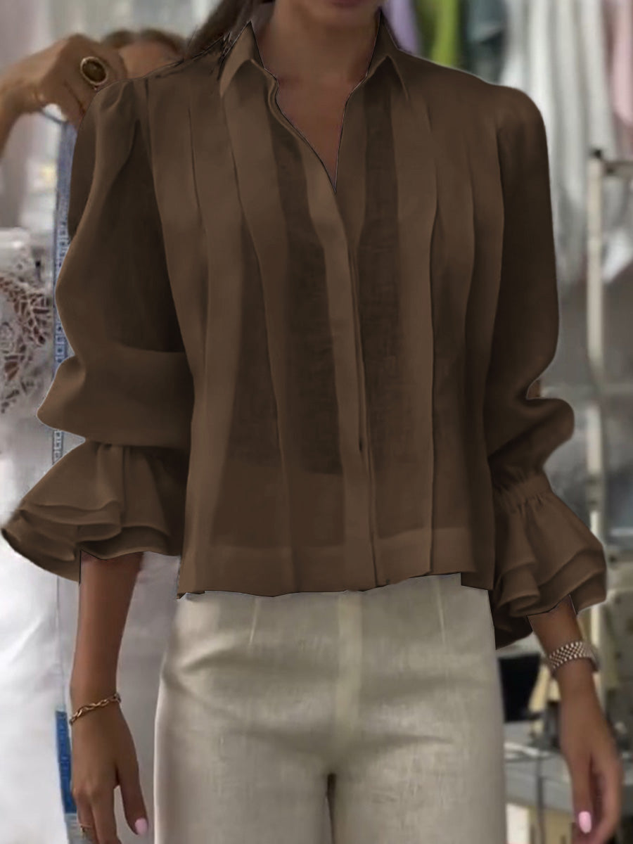 Blusa Corta con Pliegues Verticales y Mangas Abullonadas para Mujeres | Ideal para Uso Diario y Actividades Informales