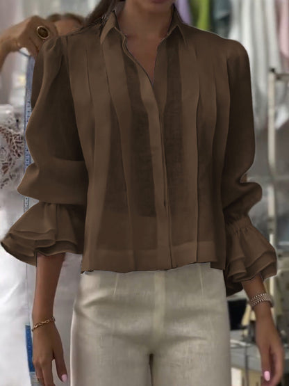 Blusa Corta con Pliegues Verticales y Mangas Abullonadas para Mujeres | Ideal para Uso Diario y Actividades Informales