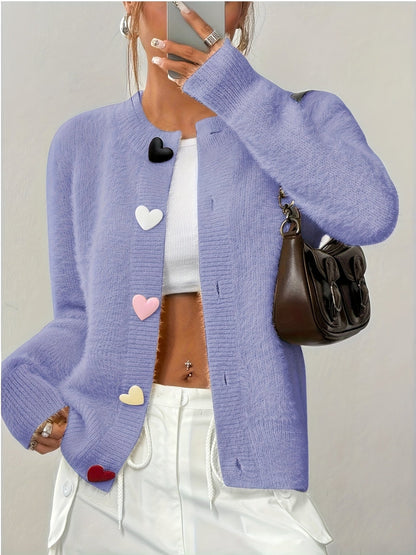 Cárdigan Abierto Con Botones En Forma De Corazón Para Mujer | Ideal Para Uso Diario Y Superposición
