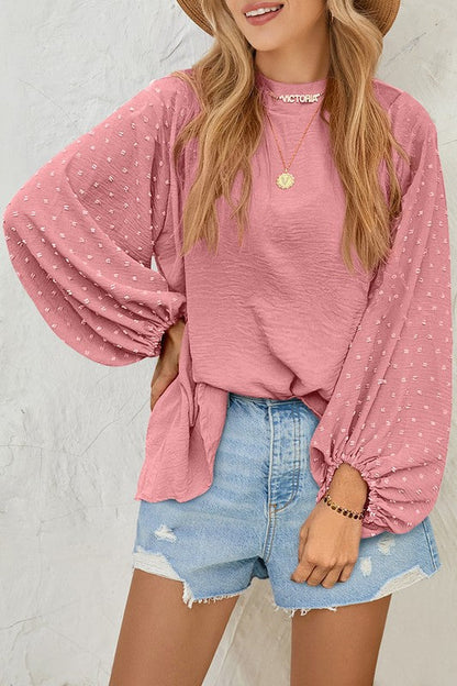 Blusa de Mujer con Mangas Largas y Corte Amplio con Motivo de Lunares | Ideal para Uso Diario y Profesional