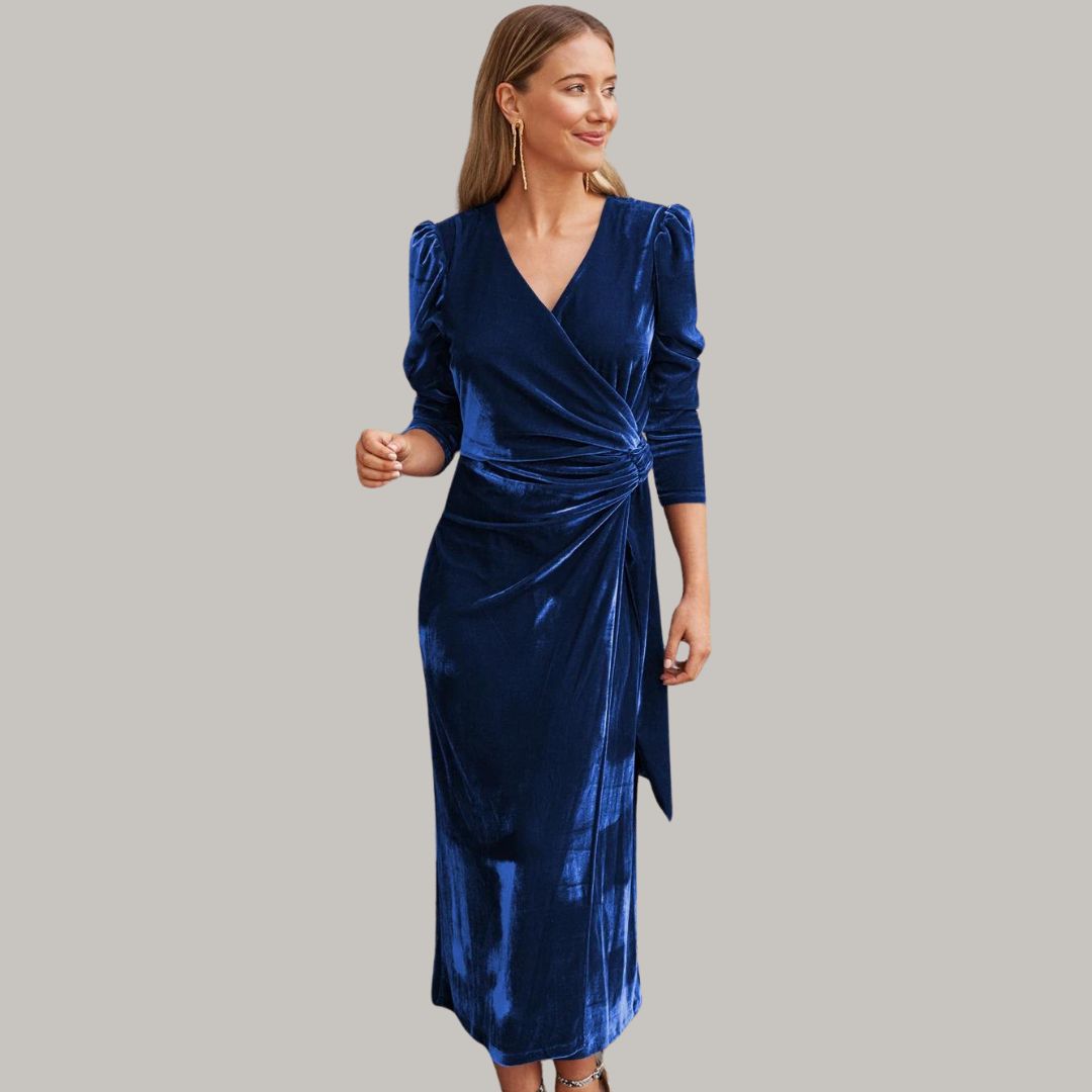 Vestido Midi con Corte Cruzado y Cuello en V para Mujer | Ideal para Eventos Nocturnos