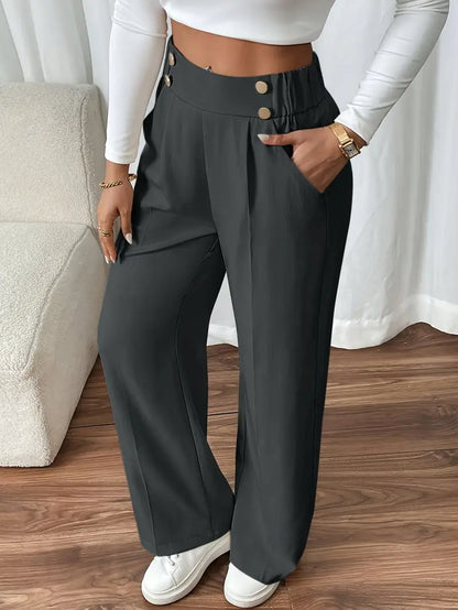 Pantalón De Corte Amplio Con Cintura Elástica Y Bolsillos Laterales Para Mujer | Ideal Para Uso Diario