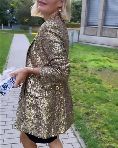 Chaqueta con Superficie de Lentejuelas y Cierre Frontal para Mujer | Ideal para Eventos o Celebraciones