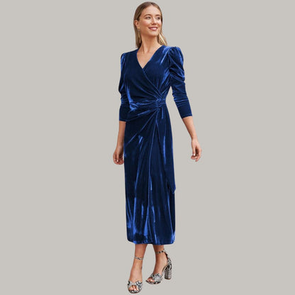 Vestido Midi con Corte Cruzado y Cuello en V para Mujer | Ideal para Eventos Nocturnos