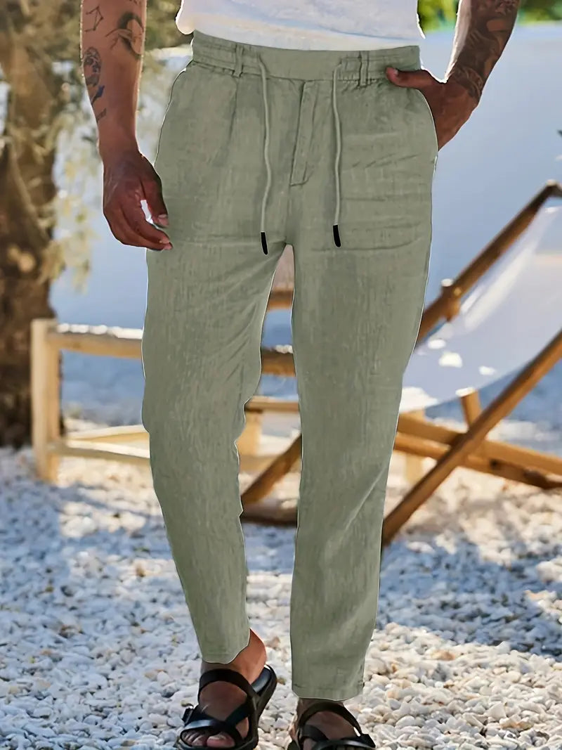 Pantalón Casual de Corte Amplio con Cintura Elástica y Cordón para Hombre | Ideal para Uso Diario