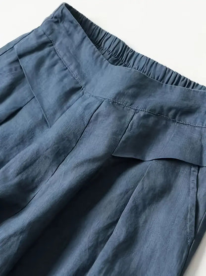 Pantalón De Corte Amplio Con Cintura Elástica Trasera Y Bolsillos Laterales Para Mujer | Ideal Para Uso Diario