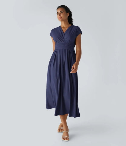 Vestido Midi Con Cintura Alta Y Escote En V Para Mujer | Ideal Para Uso Diario Y Ocasiones Informales