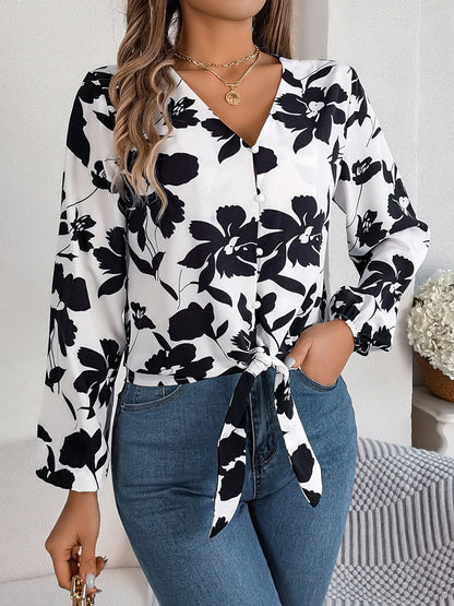 Blusa Con Estampado Integral Y Escote En V Para Mujer | Ideal Para Uso Diario Y Oficina