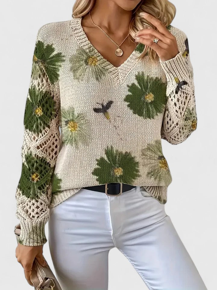 Jersey De Manga Larga Con Motivo Floral Y Cuello En V Para Mujer | Ideal Para Uso Diario