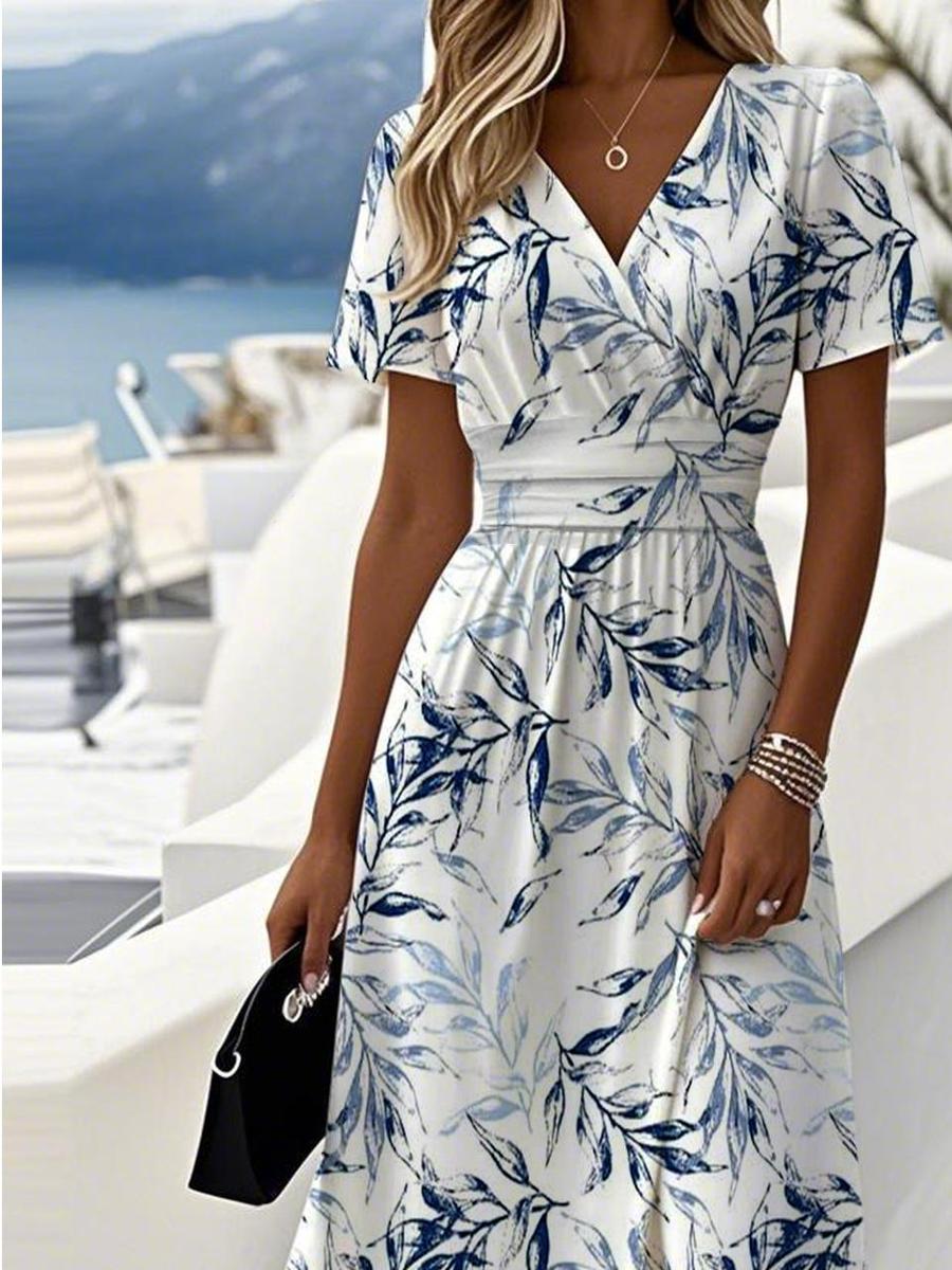 Vestido Midi Con Escote En V Y Cintura Elástica Para Mujer | Ideal Para Uso Informal Y Semi-Formal