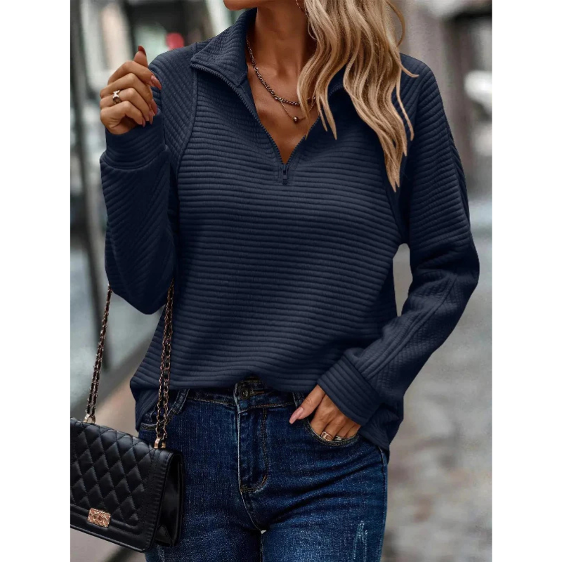Jersey De Manga Larga Con Cuello En V Y Cierre Medio Para Mujer | Ideal Para Uso Diario
