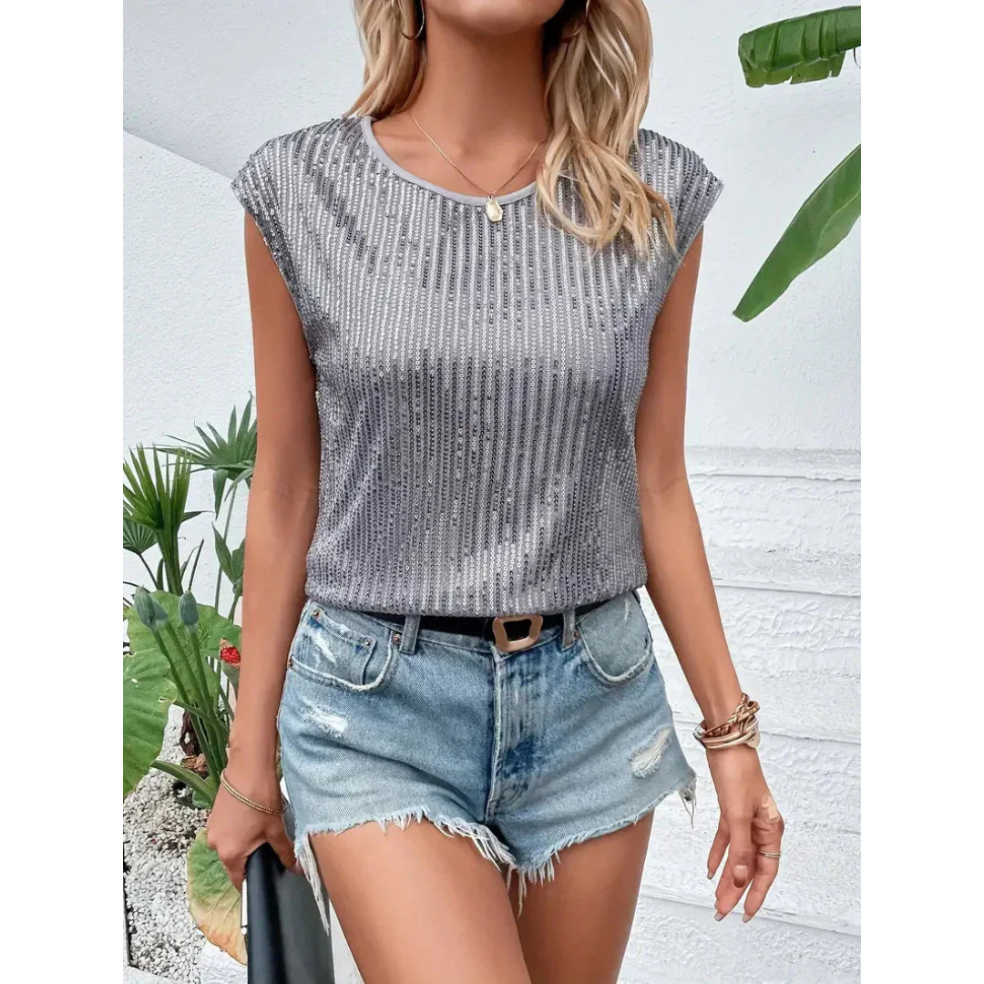 Top De Mujer Con Paillettes Y Manga Corta | Ideal Para Eventos Y Celebraciones