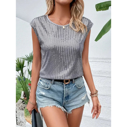 Top De Mujer Con Paillettes Y Manga Corta | Ideal Para Eventos Y Celebraciones