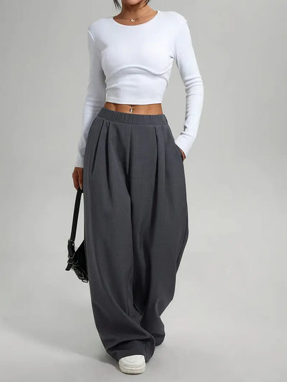 Pantalón De Pierna Ancha Con Tiro Alto Para Mujer | Ideal Para Uso Diario Y Diferentes Ocasiones