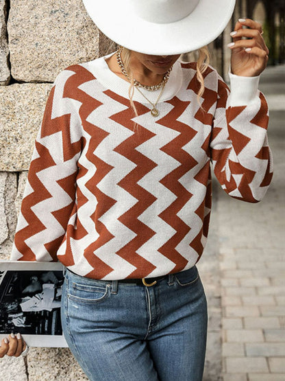 Jersey De Manga Larga Con Motivo Chevron Y Filo Acanalado Para Mujer | Ideal Para Uso Diario