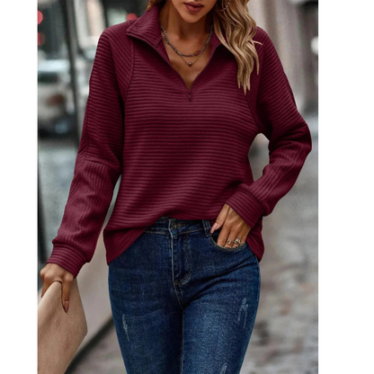 Jersey De Manga Larga Con Cuello En V Y Cierre Medio Para Mujer | Ideal Para Uso Diario