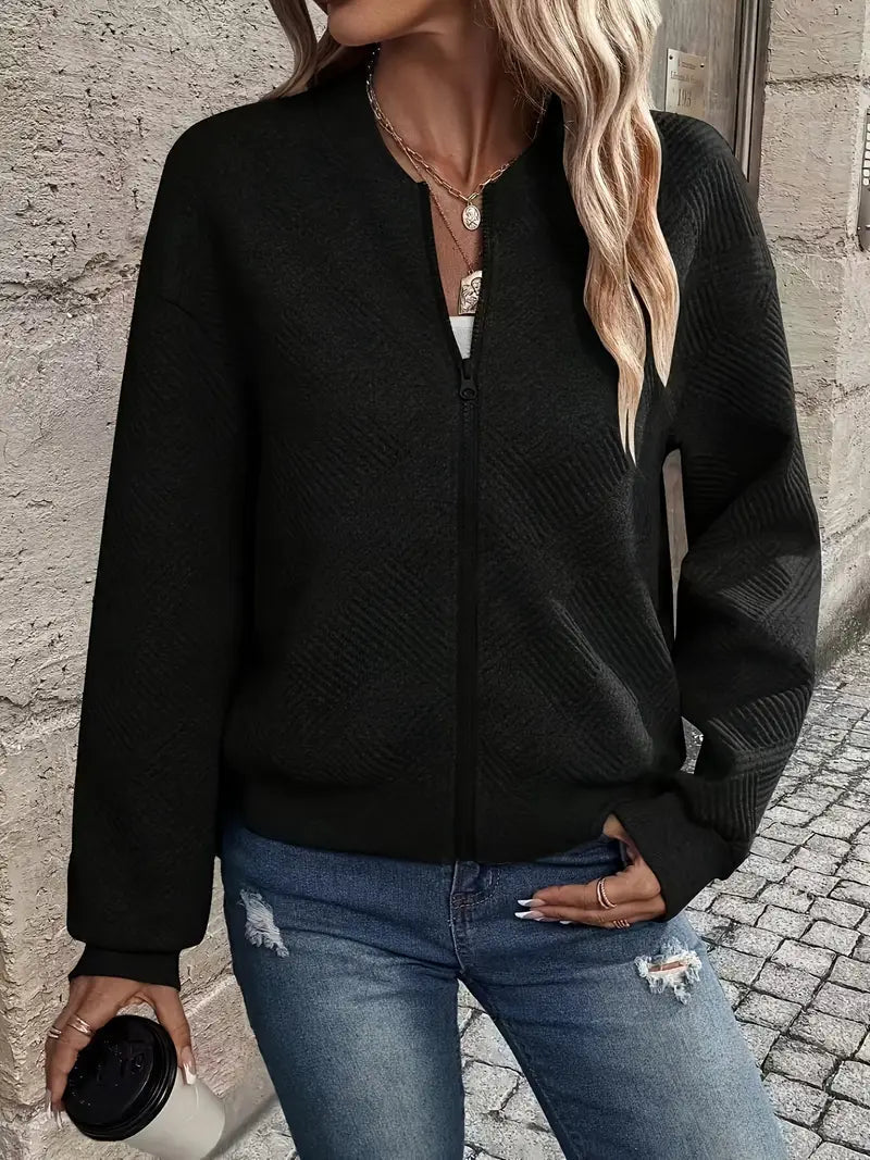 Chaqueta Con Cremallera Frontal Y Corte Holgado Para Mujer | Ideal Para Uso Diario O Entretiempo