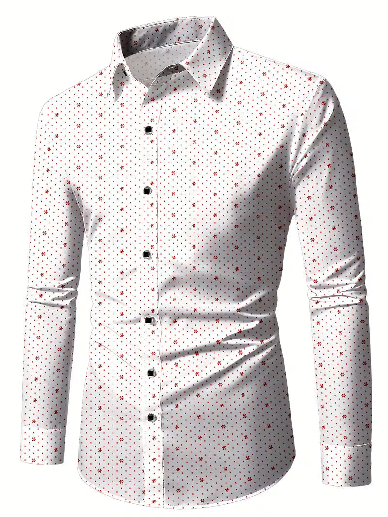 Camisa de Manga Larga con Motivo Microimpreso y Cuello Clásico para Hombre | Ideal para Uso Diario y Contextos Formales