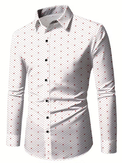 Camisa de Manga Larga con Motivo Microimpreso y Cuello Clásico para Hombre | Ideal para Uso Diario y Contextos Formales