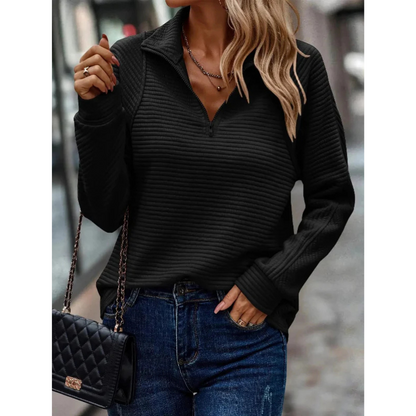 Jersey De Manga Larga Con Cuello En V Y Cierre Medio Para Mujer | Ideal Para Uso Diario