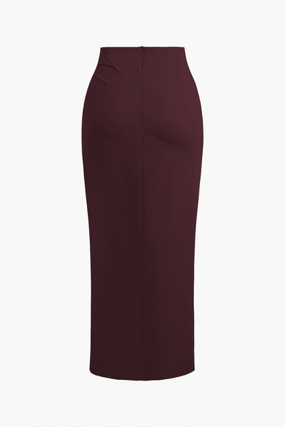 Falda Midi de Talle Alto con Drapé Frontal y Fenda Lateral para Mujer | Ideal para Uso Diario o Eventos Planificados