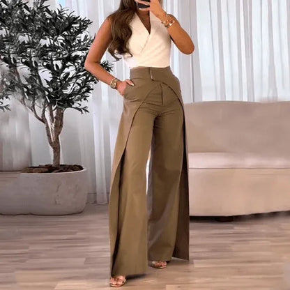 Pantalón De Talle Alto Y Piernas Anchas Para Mujer | Ideal Para Uso Diario Y Profesional