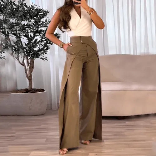 Pantalón De Talle Alto Y Piernas Anchas Para Mujer | Ideal Para Uso Diario Y Profesional