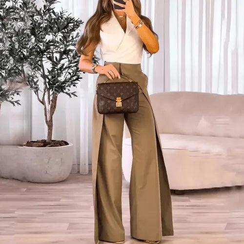 Pantalón De Talle Alto Y Piernas Anchas Para Mujer | Ideal Para Uso Diario Y Profesional