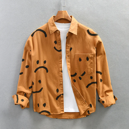 Camisa de Manga Larga con Motivo Smiley y Cuello Clásico para Hombre | Ideal para Uso Diario e Informal