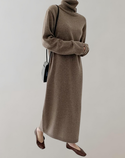 Vestido Tipo Jersey Con Cuello Alto Y Manga Larga Para Mujer | Ideal Para Invierno