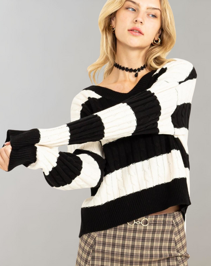 Jersey De Punto Con Rayas Y Cuello En V Para Mujer | Ideal Para Invierno