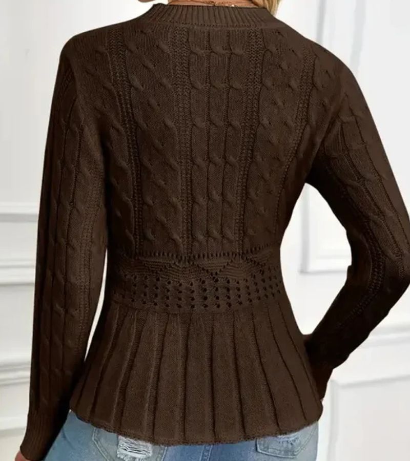 Jersey De Manga Larga Con Dobladillo Peplum Y Patrón Trenzado Para Mujer | Ideal Para Uso Diario Y Superposición
