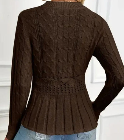 Jersey De Manga Larga Con Dobladillo Peplum Y Patrón Trenzado Para Mujer | Ideal Para Uso Diario Y Superposición