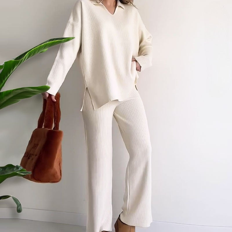 Conjunto Lounge de Dos Piezas con Top y Pantalón de Pierna Ancha para Mujer | Ideal para Uso Diario Informal