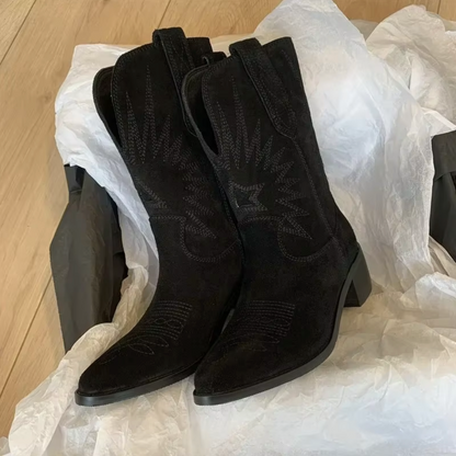 Botas Con Bordado Decorativo Y Punta Afilada Para Mujer | Ideal Para Otoño E Invierno