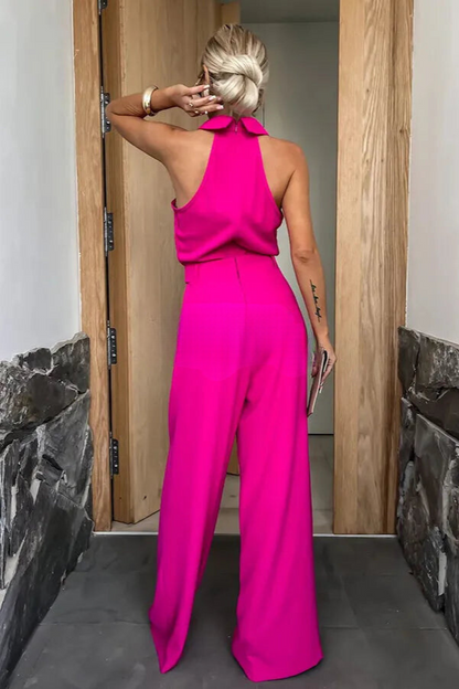 Mono con Cuello Halter y Piernas Anchas para Mujer | Ideal para Eventos y Salidas