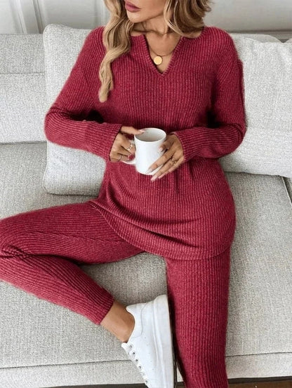 Conjunto De Dos Piezas Con Top De Manga Larga Y Leggings Para Mujer | Ideal Para Uso Diario Y Actividades Informales