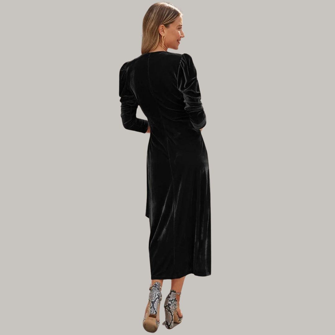 Vestido Midi con Corte Cruzado y Cuello en V para Mujer | Ideal para Eventos Nocturnos