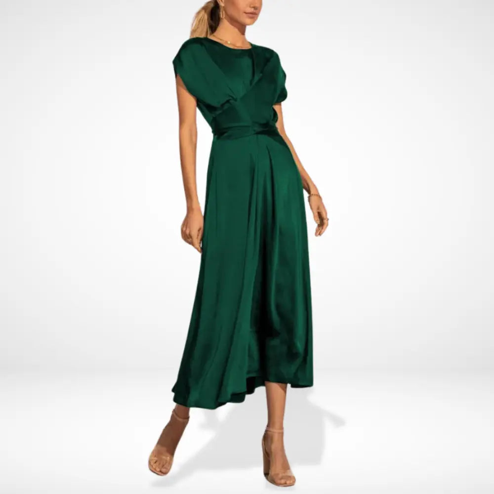 Vestido Midi Con Detalles Draped Y Cinturón Integrado Para Mujer | Ideal Para Eventos Formales