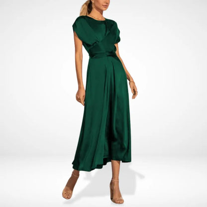 Vestido Midi Con Detalles Draped Y Cinturón Integrado Para Mujer | Ideal Para Eventos Formales