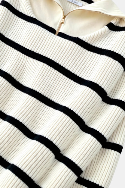 Jersey De Punto Con Rayas Y Cuello Con Cremallera Para Mujer | Ideal Para Uso Diario Y Entretiempo